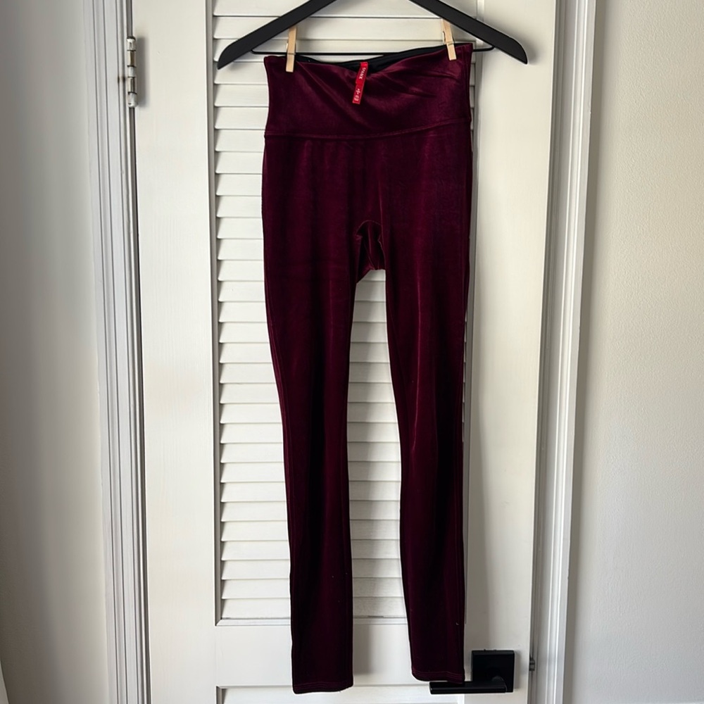 Spanx burgundy velvet leggings